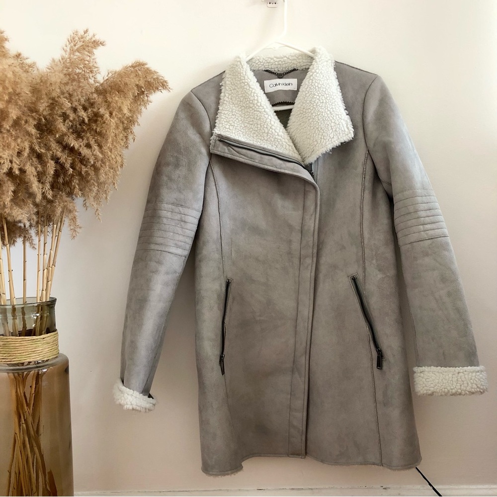 Sherpa and suede Calvin Klein coat